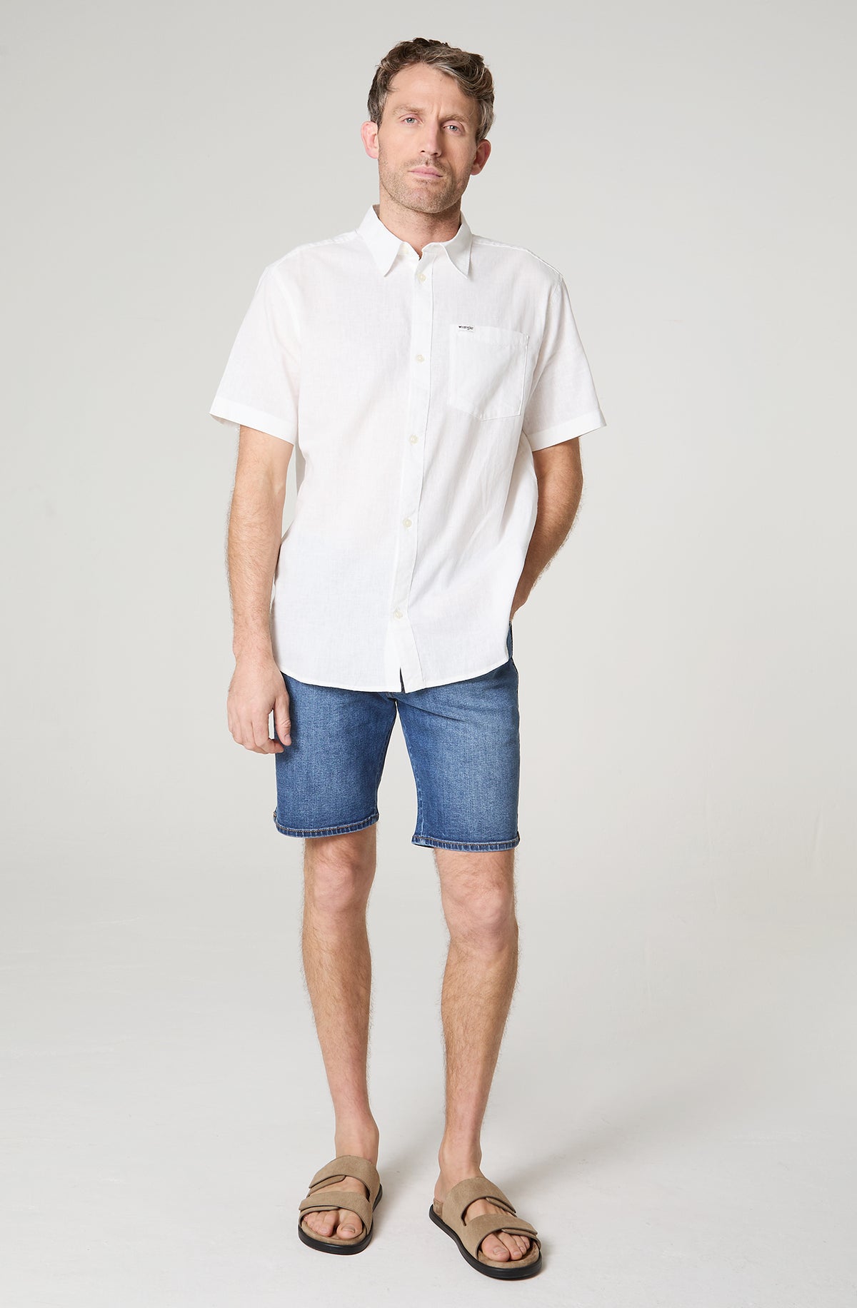 Camisa Hombre Manga Corta Lino 1 Bolsillo Regular Fit Blanco