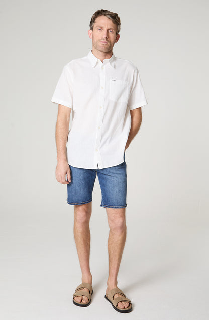 Camisa Hombre Manga Corta Lino 1 Bolsillo Regular Fit Blanco