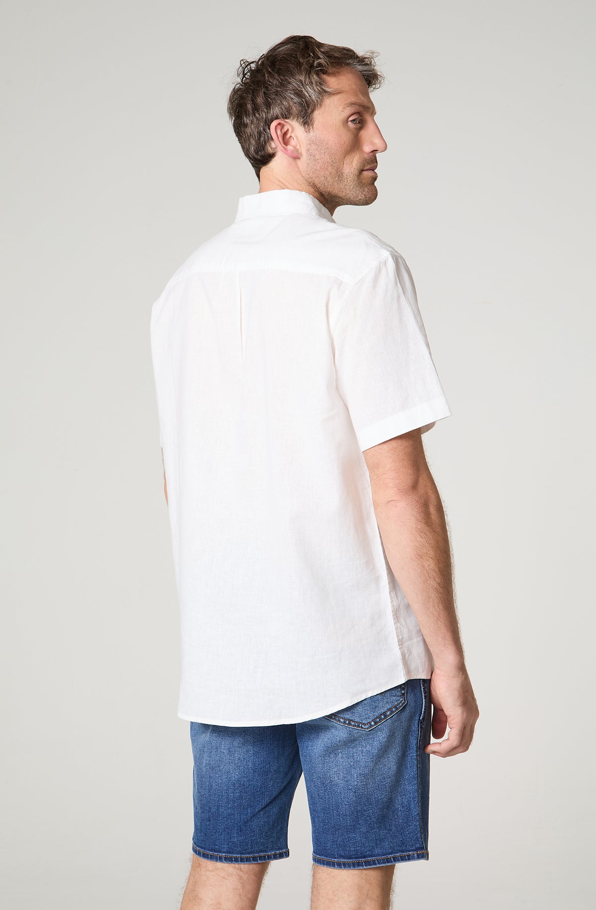 Camisa Hombre Manga Corta Lino 1 Bolsillo Regular Fit Blanco