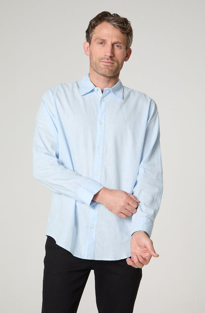 Camisa Hombre Manga Larga Lino Regular Fit Celeste