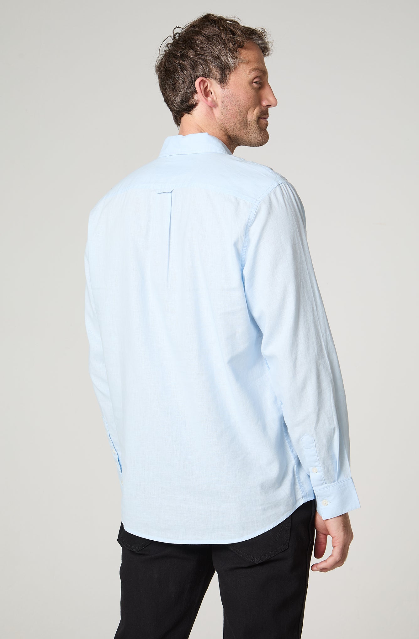 Camisa Hombre Manga Larga Lino Regular Fit Celeste