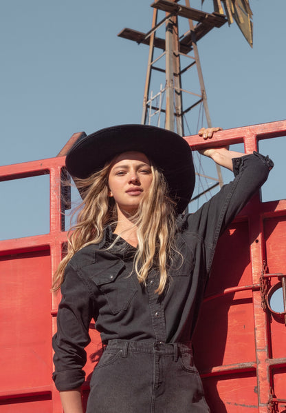 Camisa Mujer Denim Ml Black