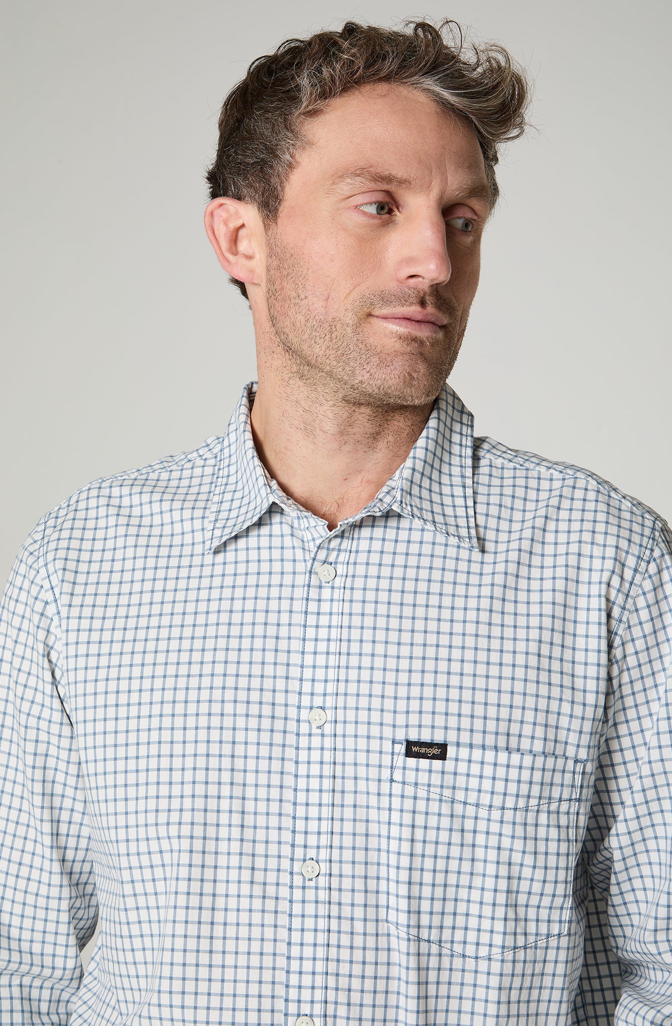 Camisa Hombre Manga Corta Lino 1 Bolsillo C/Check Azul