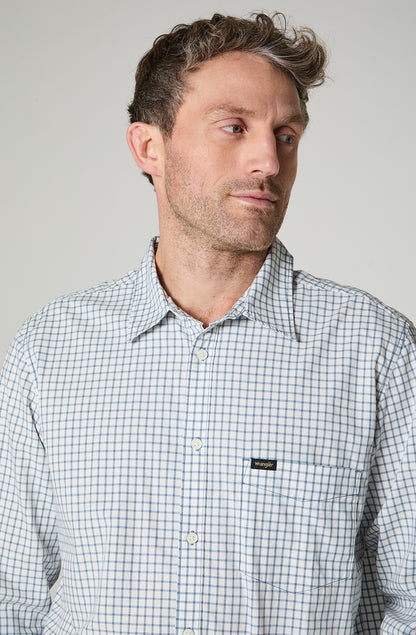 Camisa Hombre Manga Corta Lino 1 Bolsillo C/Check Azul
