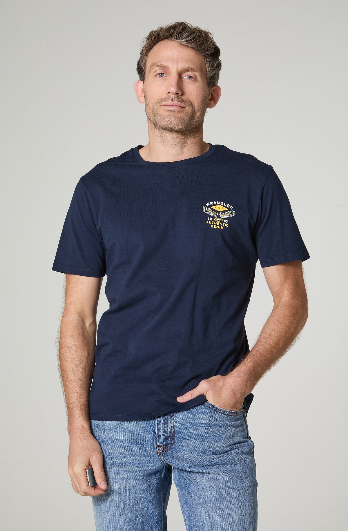 Polera Hombre Cuello Redondo Manga Corta Regular Fit 100% Cotton Azul