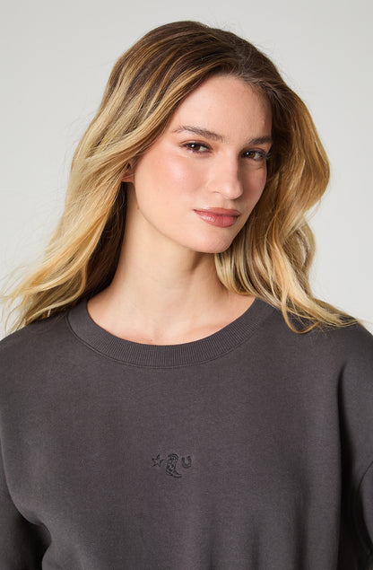 Poleron Mujer Cuello Redondo Relaxed Fit Negro