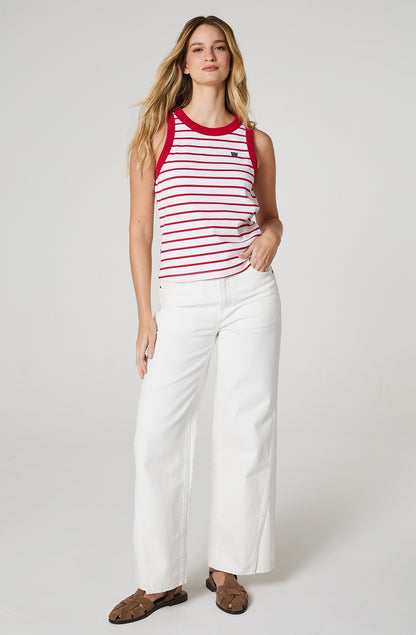 Polera Mujer Ringer Tank Slim Fit Rojo Con Rayas