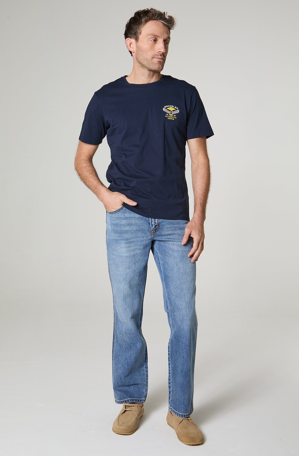 Polera Hombre Cuello Redondo Manga Corta Regular Fit 100% Cotton Azul