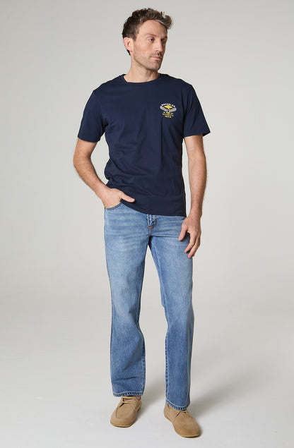 Polera Hombre Cuello Redondo Manga Corta Regular Fit 100% Cotton Azul