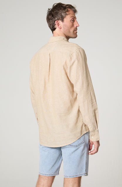 Camisa Hombre Manga Larga Cuadros Western Beige