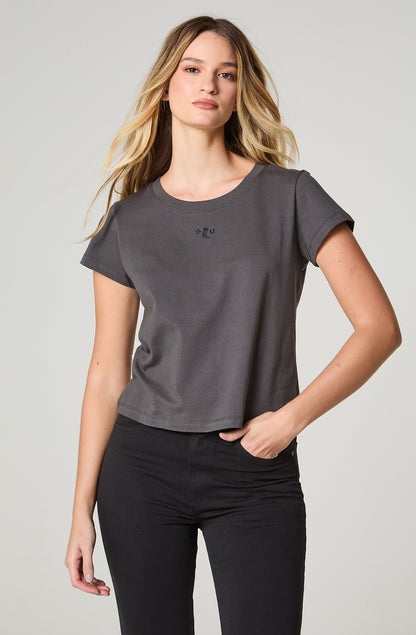 Polera Mujer Manga Corta Crop Regular Fit 100% Cotton Negro