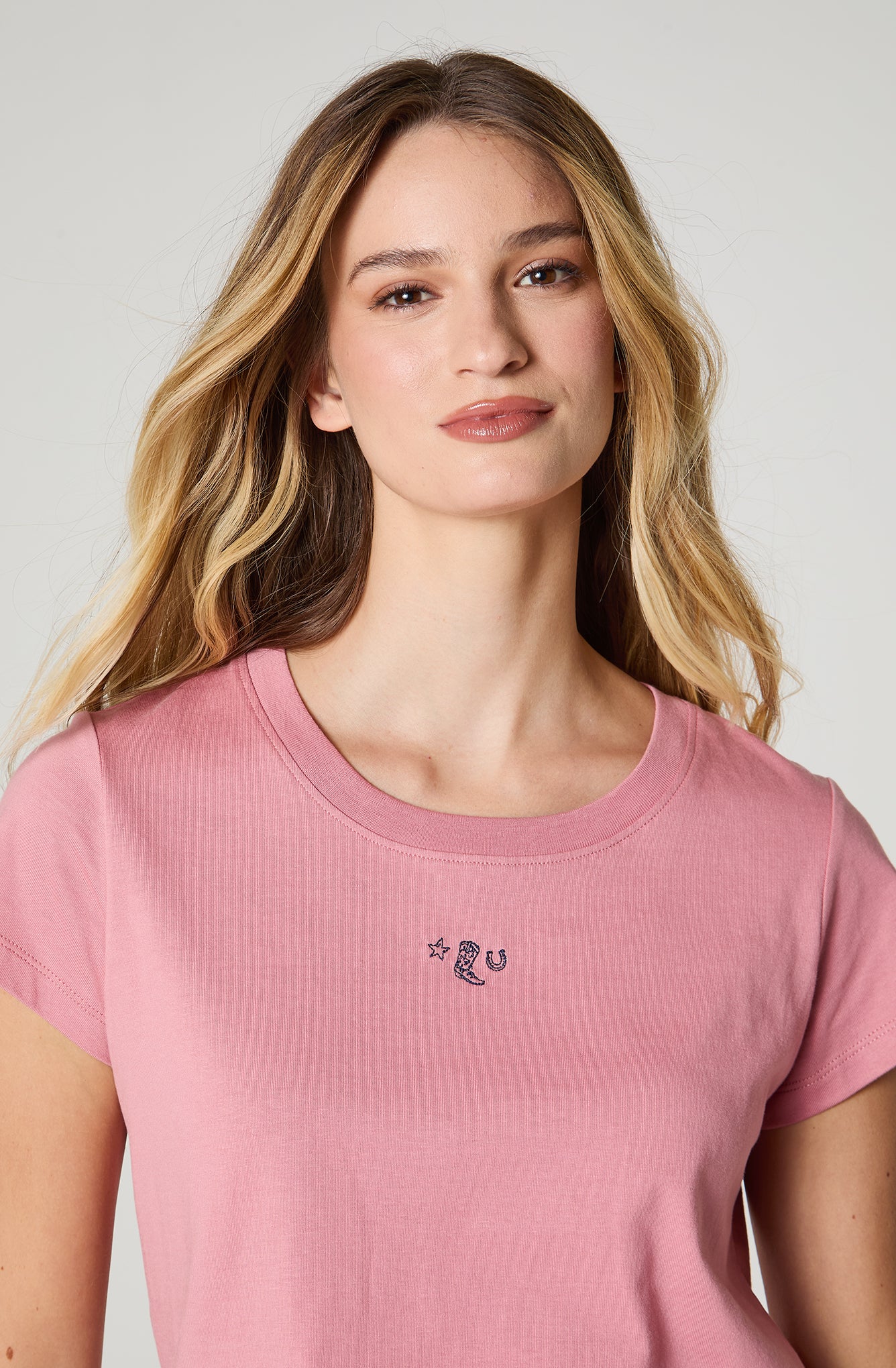 Polera Mujer Crop Manga Corta Regular Fit 100% Cotton Rosado