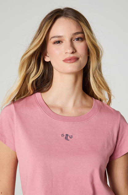 Polera Mujer Crop Manga Corta Regular Fit 100% Cotton Rosado