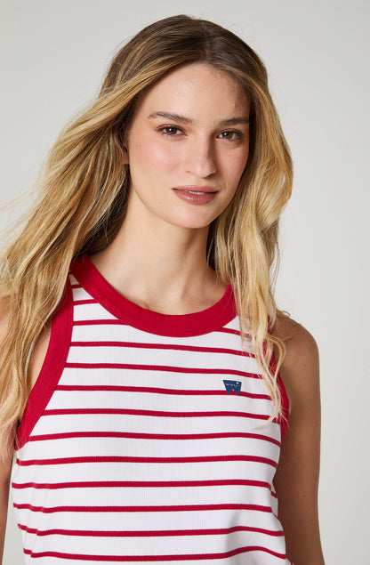 Polera Mujer Ringer Tank Slim Fit Rojo Con Rayas