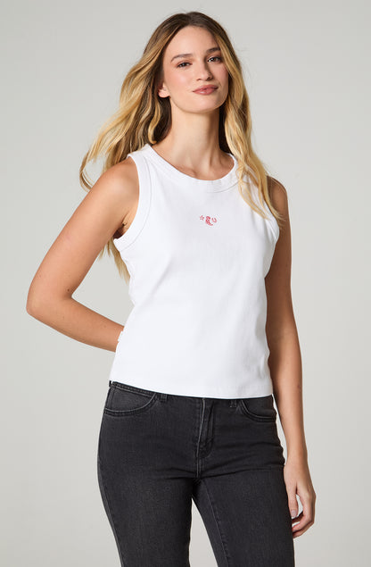 Polera Mujer Ringer Tank Sin Mangas Slim Fit Blanco