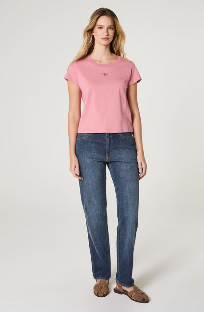 Polera Mujer Crop Manga Corta Regular Fit 100% Cotton Rosado