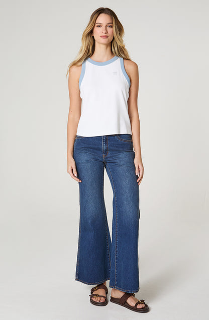 Polera Mujer Ringer Tank Slim Fit Blanco