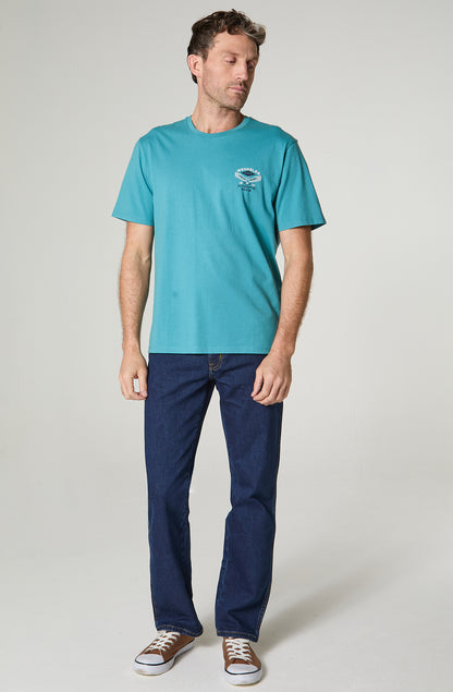 Polera Hombre Cuello Redondo Manga Corta Regular Fit 100% Cotton Turquesa
