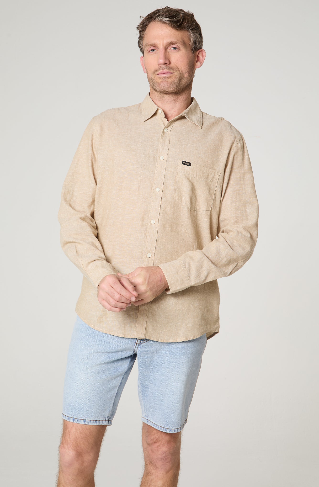 Camisa Hombre Manga Larga Cuadros Western Beige