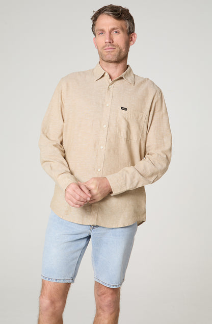 Camisa Hombre Manga Larga Cuadros Western Beige