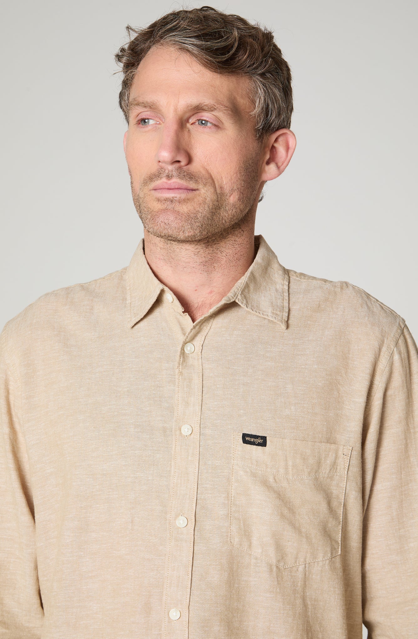 Camisa Hombre Manga Larga Cuadros Western Beige