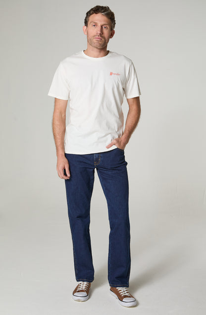 Polera Hombre Cuello Redondo Con Estampado En Espalda Blanco