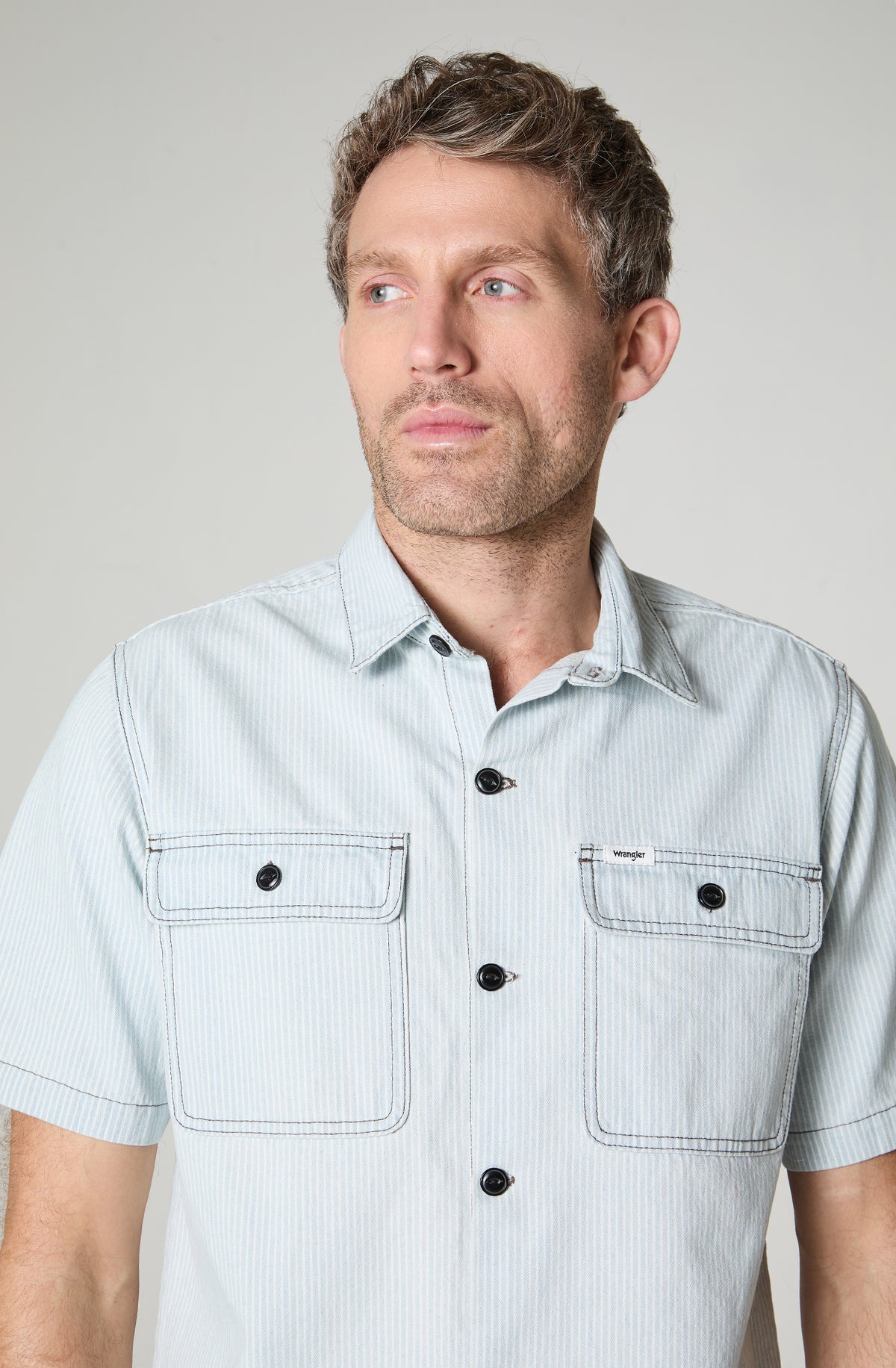 Camisa Hombre Rayas MC Relaxed Fit Celeste