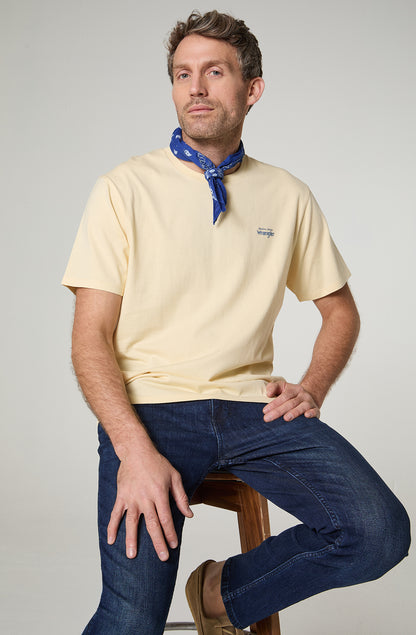Polera Hombre Cuello Redondo Manga Corta Regular Fit 100% Cotton Amarillo