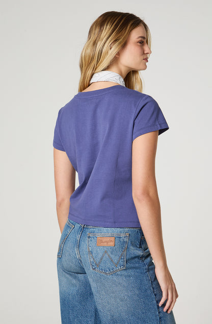 Polera Mujer Crop Manga Corta Regular Fit 100% Cotton Azul