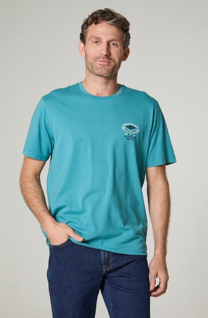 Polera Hombre Cuello Redondo Manga Corta Regular Fit 100% Cotton Turquesa