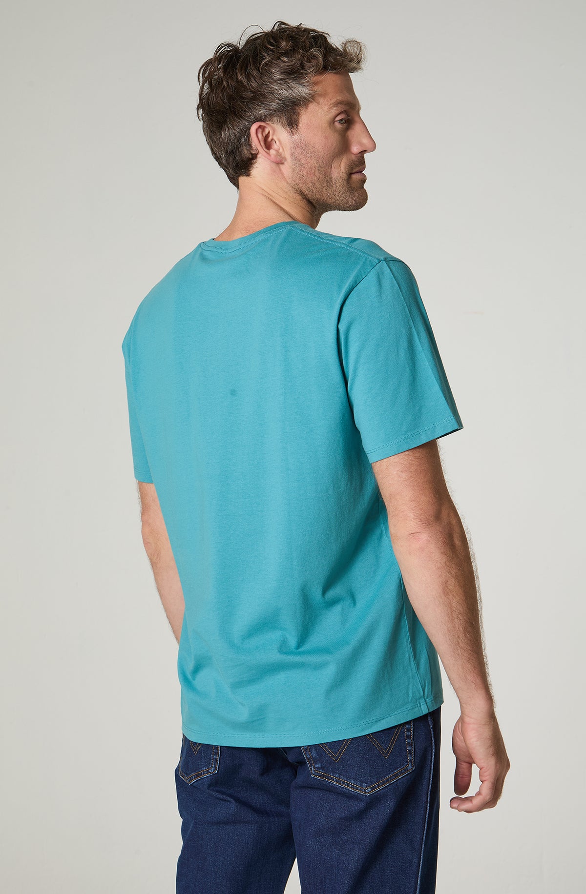 Polera Hombre Cuello Redondo Manga Corta Regular Fit 100% Cotton Turquesa